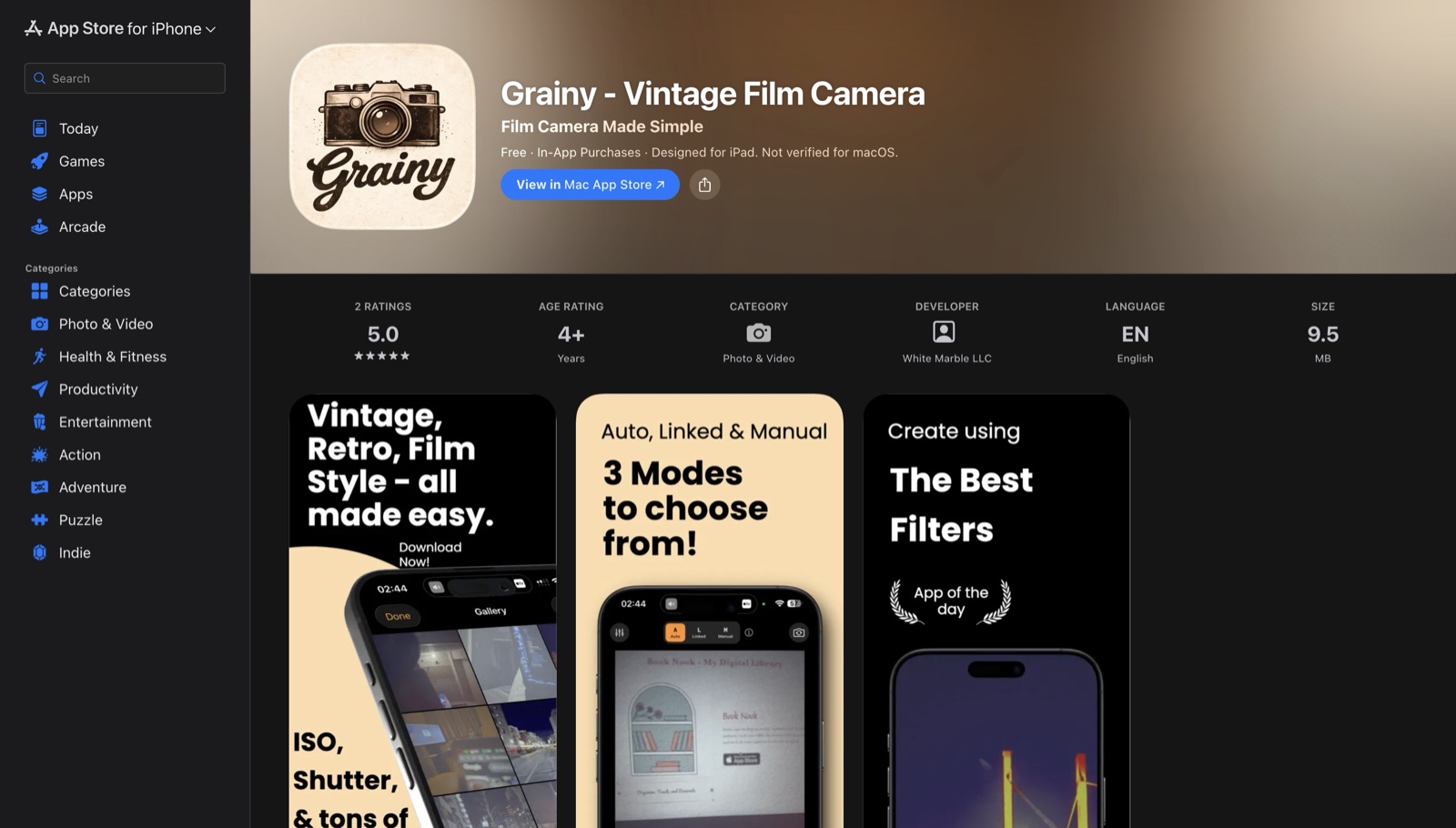 Grainy app · Vintage film camera for iPhone. (Mobile app development project by Praneet Sah)